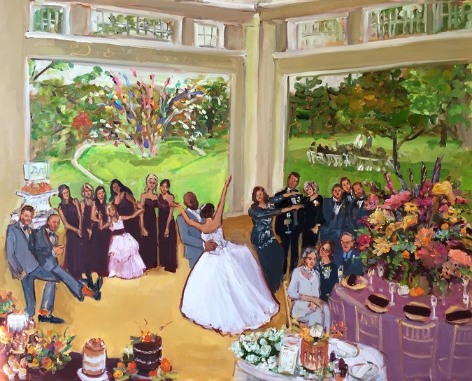Beautiful Fall Wedding in the Lehigh Valley, painted live as Parent's gift to Bride and Groom.