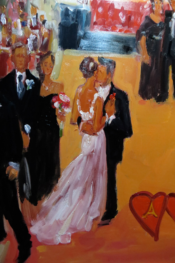 Bride and Groom’s first dance:  detail from Casino Wedding painting shows brushwork and paint quality.