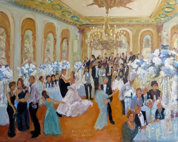 Hotel du Pont Weddings, live-event artist, Painting a wedding in the Gold Ballroom at the Hotel du Pont in Wilmington, DE