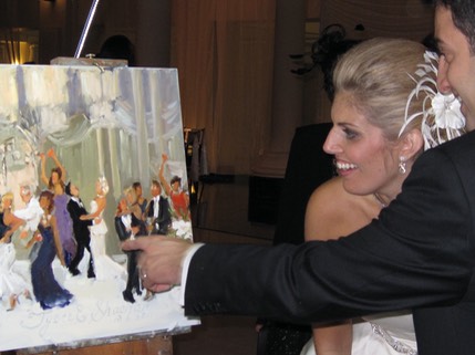 wedding at Cescaphe Curtis Atrium, live event wedding painting by Joan Zylkin The Event Painter.