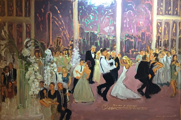 Jersey City Wedding, Liberty House Wedding with fireworks by Joan Zylkin The Event Painter.