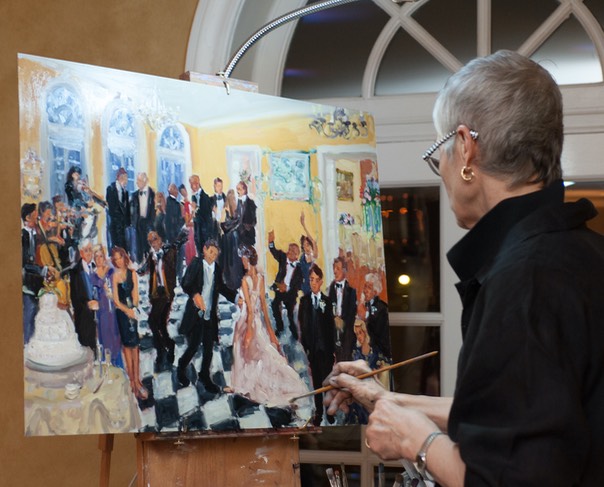 Live Event Artist Joan Zylkinpainting live at a Wedding at the du Pont Brantwyn Estate in Delaware