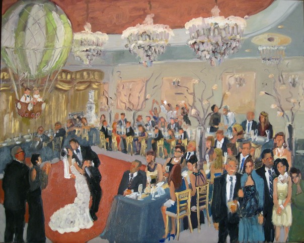 Wedding Gown by Pnina Tornai captured in Live Wedding Painting by Joan Zylkin The Event Painter. 