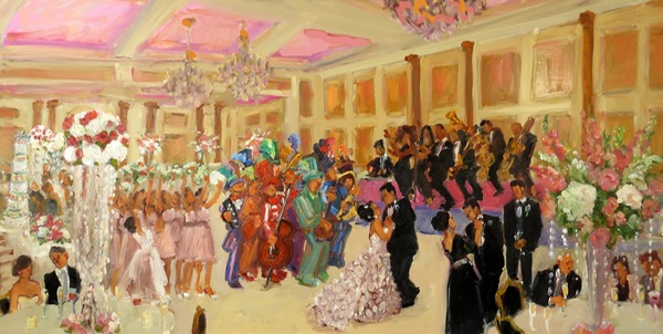 Wedding at the Merion NJ: live event painting with the Mummers String Band by Joan Zylkin The Event Painter