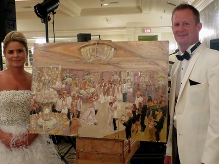 Jimmy Choo Bride and Groom with their painting by Joan Zylkin The Event Painter