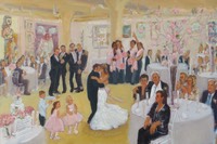 Spring Wedding at PAFA painted live by Joan Zylkin The Event Painter.