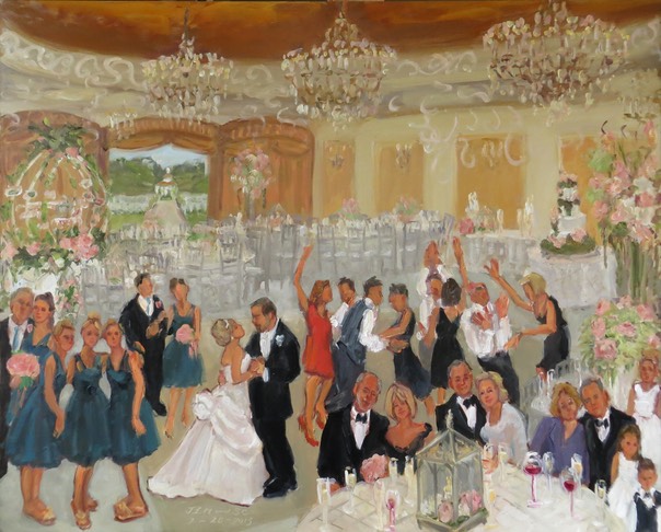 WEDDING at the Colonial Inn, NJ,  live wedding painting by Joan Zylkin The Event Painter
