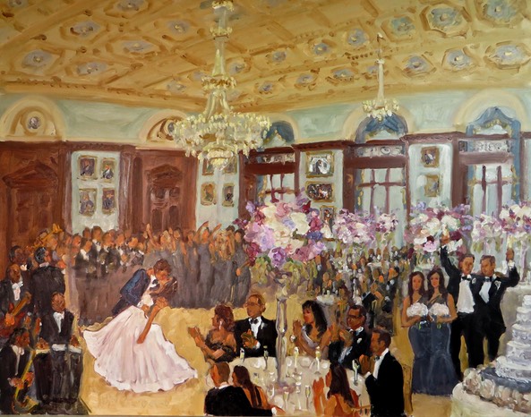 Wedding at the Union League Philadelphia painted live by Joan Zylkin The Event Painter.