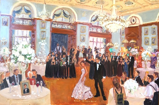 Union League Wedding painted live in Philadelphia by Joan Zylkin The Event Painter.