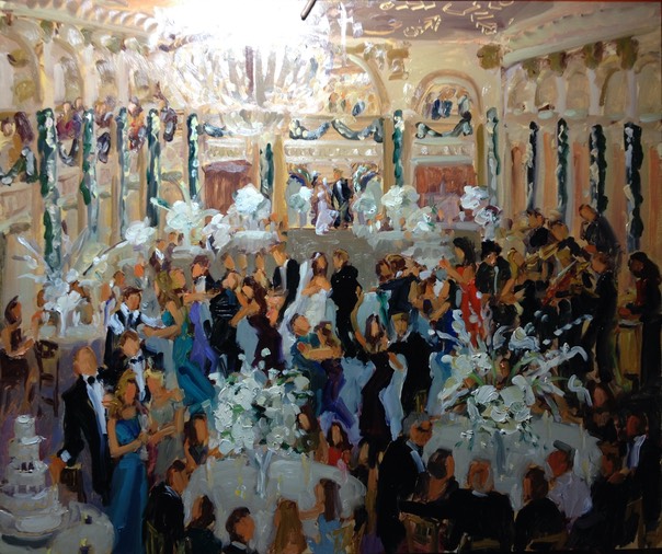 Wedding at The Ballroom at The Ben, painted live by Wedding Artist Joan Zylkin.