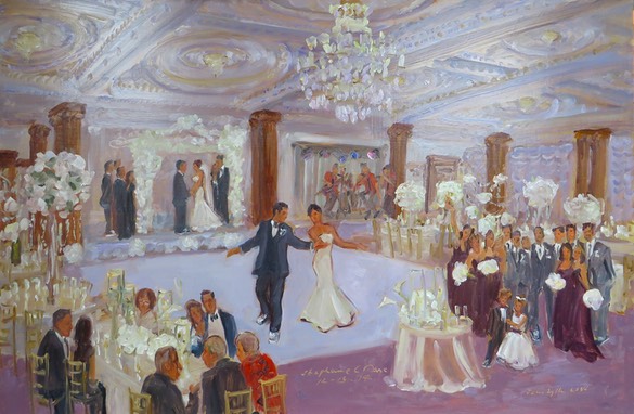 Philadelphia Wedding at the Crystal Tea Room painted live by Joan Zylkin The Event Painter.